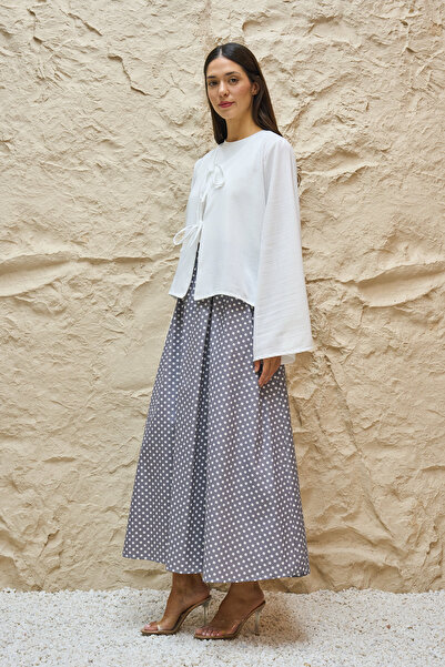 KÜÇÜĞÜM BUTİK Gray Polka Dot Patterned Poplin Flared Skirt
