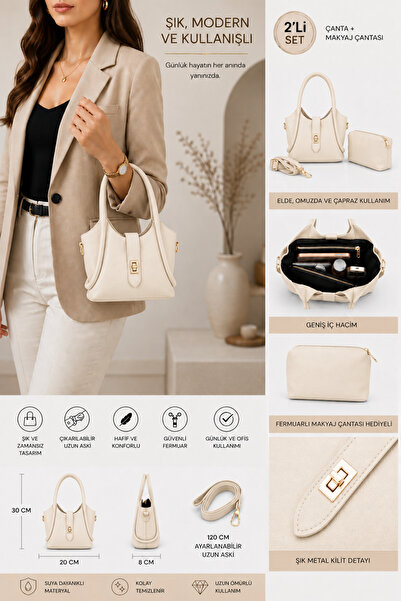 Arenmc store Women's Shoulder Bag Set of 2 with Hand and Crossbody Straps, Zi...