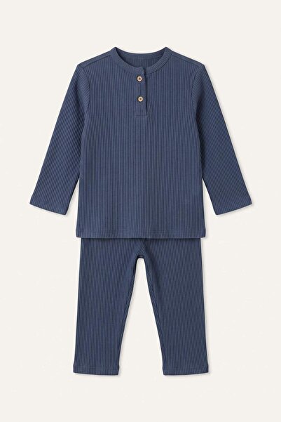 DeFacto Pijama cu mâneci lungi din ribetă, cu top și pantaloni lungi, set de ...