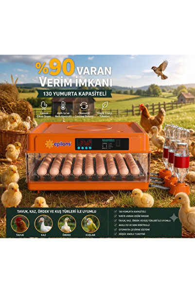 Epilons Tam Atik Kuluçka Makii 130 Yumurta Kapasiteli - Akıllı Isı Nem Lü, Ay...