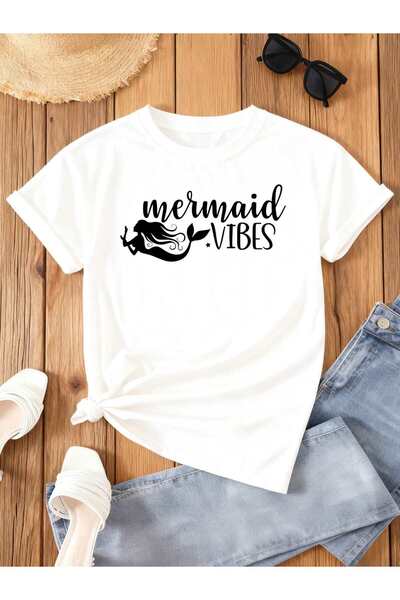 23 nisan Mermaid Vibes Tee Womens T Shirt White Elegantly Limited Edition Lig...