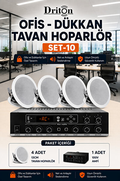 DRİTON OFİS DÜKKAN 4'LÜ 13CM BEYAZ TAVAN HOPARLÖR SET-10
