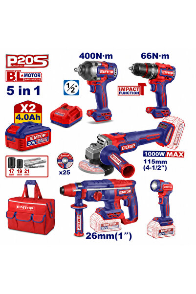 EMTOP AKÜLÜ DARBELİ MATKAP + KIRICI DELİCİ MATKAP + SOMUN SIKMA + AVUÇ TAŞLAM...