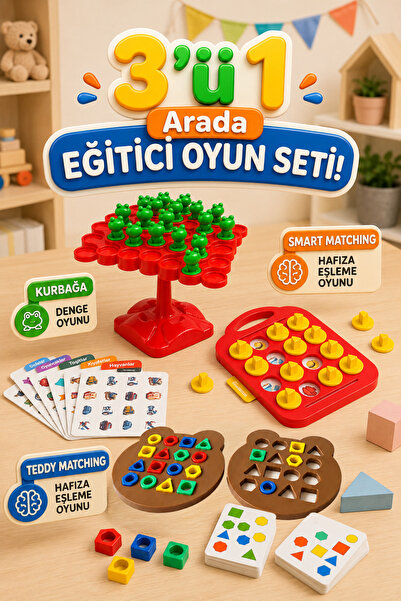 M&H 3'lü Oyun Seti - Kurbağa Denge - Smart Matching - Teddy Matching - Eğitic...