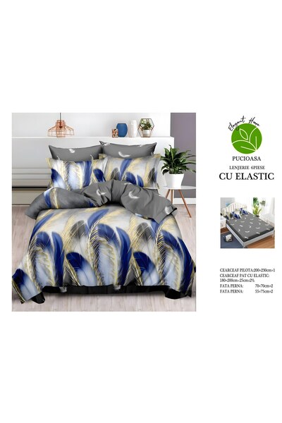 naniland.ro Lenjerie de Pat Bumbac Satinat 2 Persoane 6 Piese cu Elastic 180x...
