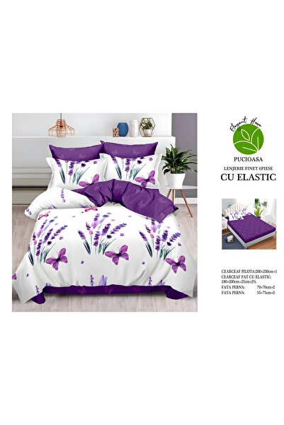 naniland.ro Lenjerie de Pat Bumbac Satinat 2 Persoane 6 Piese cu Elastic 180x...