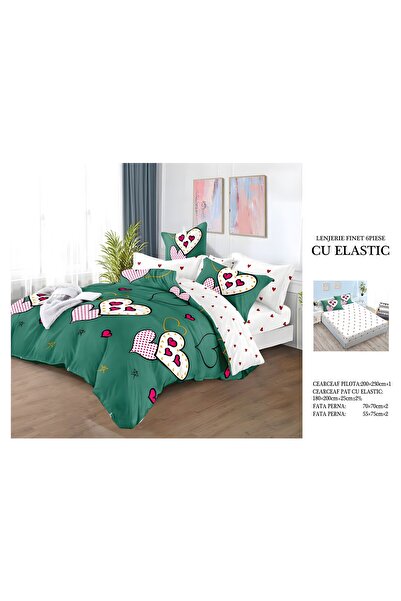 naniland.ro Lenjerie de Pat Bumbac Satinat 2 Persoane 6 Piese cu Elastic 180x...