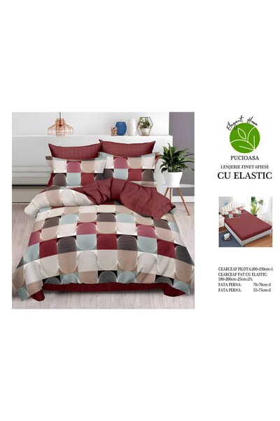 naniland.ro Lenjerie de Pat Bumbac Satinat 2 Persoane 6 Piese cu Elastic 180x...