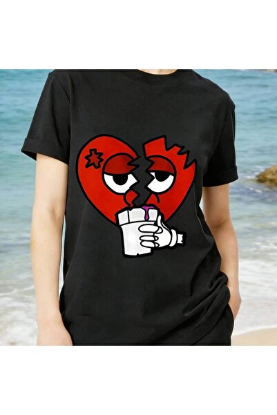 23 nisan Women's Casual Fashion T-Shirt Broken Heart Cartoon Print 180g 100% ...