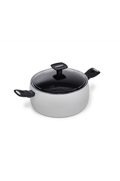 moneta Oala antiaderenta cu capac Moneta, Aluminiu, Inductie, Alb/Negru, 24 cm