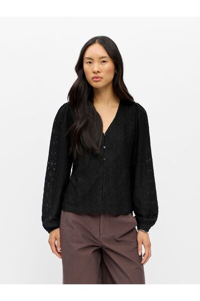 Object Bluse V-Ausschnitt Puffärmel
