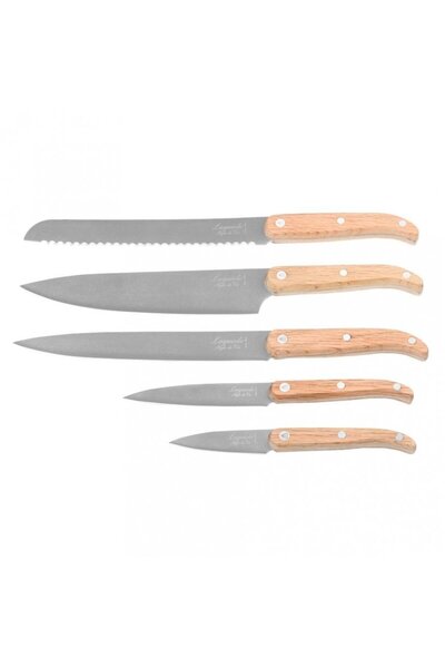 LAGUIOLE Un set de cutite Stonewash din lemn de stejar cu bloc magnetic