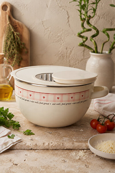 Kitchen Life 4 Piece 5 Liter Cutie Enamel Grater Mixing Bowl with Lid Storage...