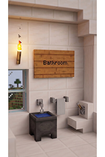 Innovate Store Minecraft Temalı Bathroom Ahşap Duvar Tabelası Dekoratif Gamer...