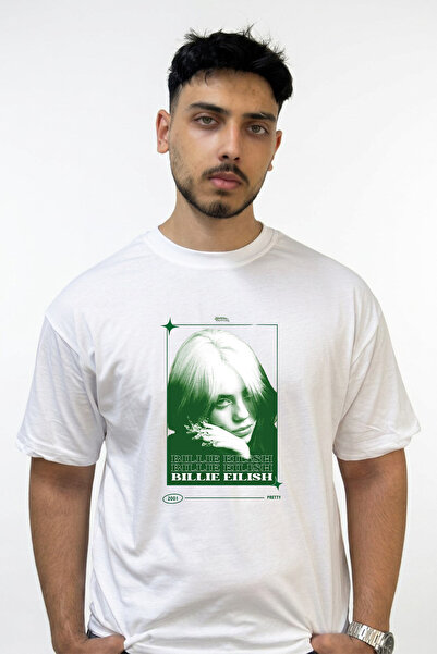 Anetos Billie Eilish_132 Design Printed Oversize White T-Shirt