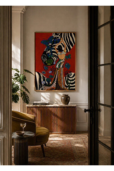 Boho wellness studio Ahşap Çerçeveli Kırmızı Zebra Figürlü Duvar Tablosu – Mo...