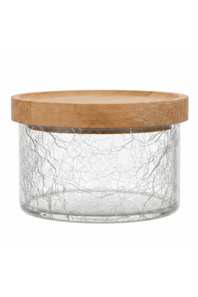 AKDC Ameco Crackle Glass Canister with Bamboo Wooden Lid – 180 ml