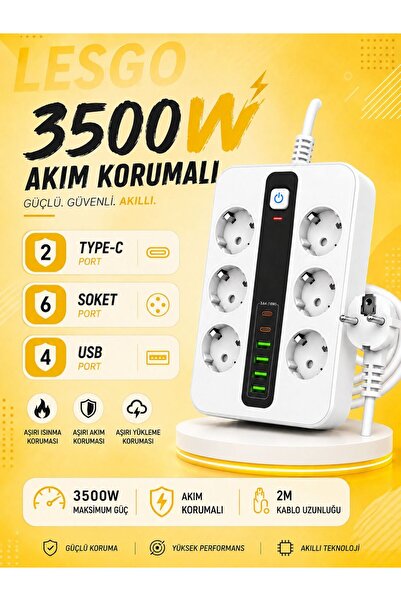 LESGO مقبس كهربائي LS PS3 6X بقدرة 3500 واط مع حماية من التيار الحراري، 4X US...