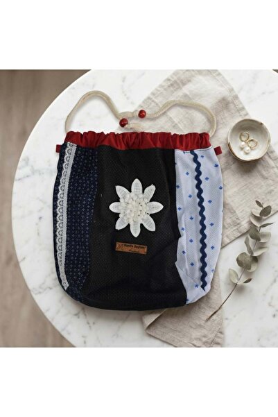Hanife Baylam Handmade Black Navy Blue Drawstring Organizer Bag 03
