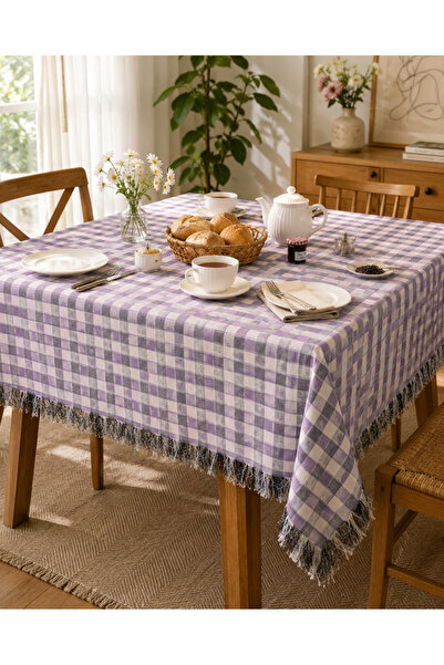 nnevora 100% Cotton Checkered Tablecloth 170X170 cm Tasseled Tablecloth Picnic Cloth