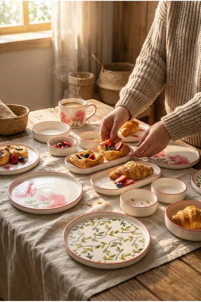 Tutku Home Rose 14 Piece Breakfast Set for 6 People