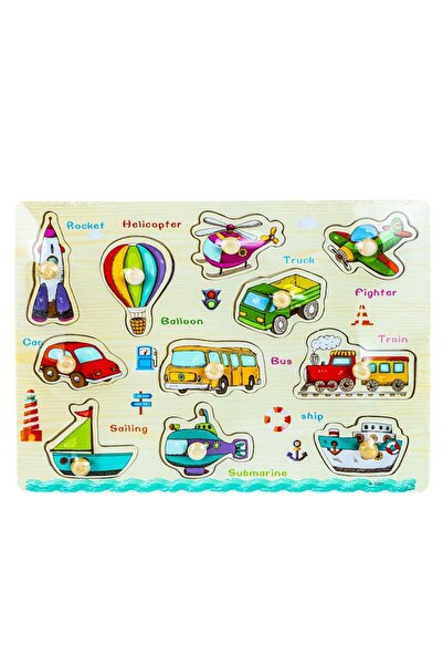 CasaDesteapta.ro Puzzle din Lemn cu Butoni – Vehicule, Jucărie Educativă Mont...