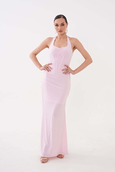 Women's Pink Slit Dress with Shoulder Strap