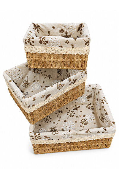 wei Set 3 coșuri textile pentru depozitare – Model Floral Bej