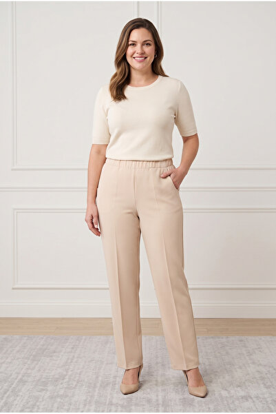 Ravencia Women's Elastic Waist, Side Pockets, Front Stitching, Straight Leg T...