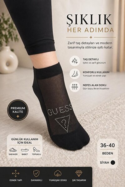 VitaMood Yaşam Women's Black Detailed 3-Piece Socks Thin