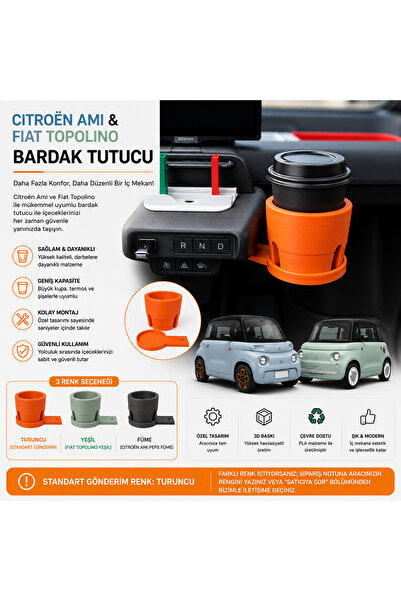 LYNOVATE3D Citroën Ami & Fiat Topolino Uyumlu Bardak Tutucu | Turuncu (Standa...