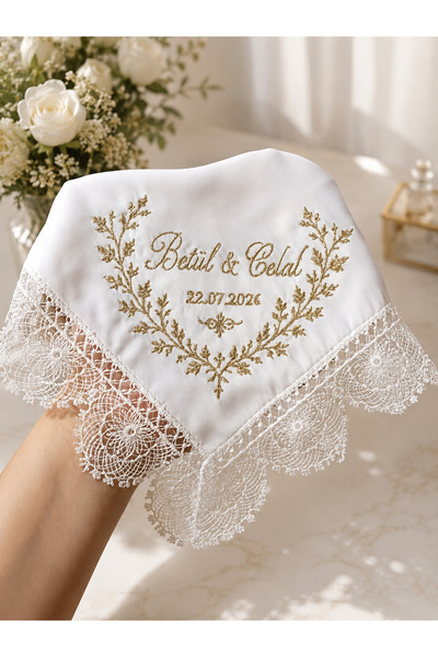 seninatolyenn Krep ipek kumaş, iğne oyası dantel söz mendili, damat mendili, ...