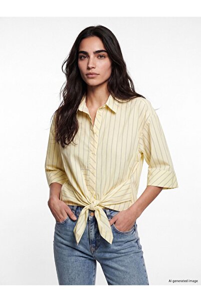 LC Waikiki Lcw Vision Yellow Belted Striped Women's Shirt