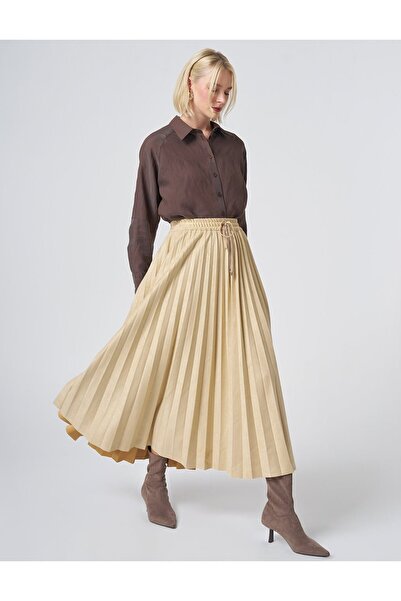 KYR Pleated Suede Skirt Light Yellow