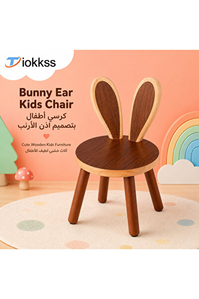 Tiokkss Bunny Ear Wooden Kids Chair, 45cm Compact Children Chair, Round Seat ...
