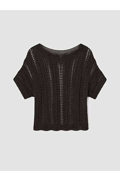 LC Waikiki Lcw vision brown boat neck openwork women's knit sweater