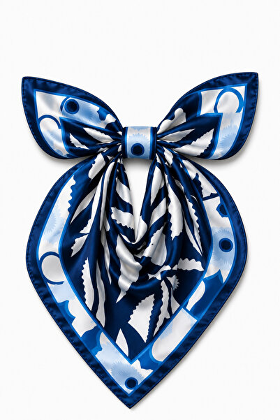 who knows ¿ Blue Patterned Scarf Bandana 50X50 Women's Clothing Accessory