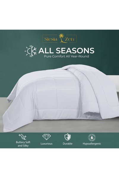 Siesta Zen Ultra Soft Oversized Comforter 160x200cm Microfiber Duvet Insert with Virgin Hollowfiber Filling 7.5 Tog All Season Alternative Box Stitched Fluffy & Breathable