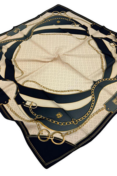 Lesscarves Twill Desenli Eşarp LS2201 03-Krem-Siyah-Füme