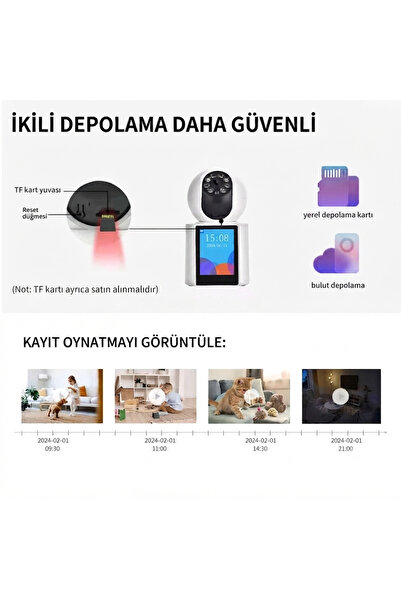 VOREX ApronX 2K WiFi Akıllı Bebek Güvenlik Kamerası Ekranlı 360° PTZ Hareket Takip Type-C 5V