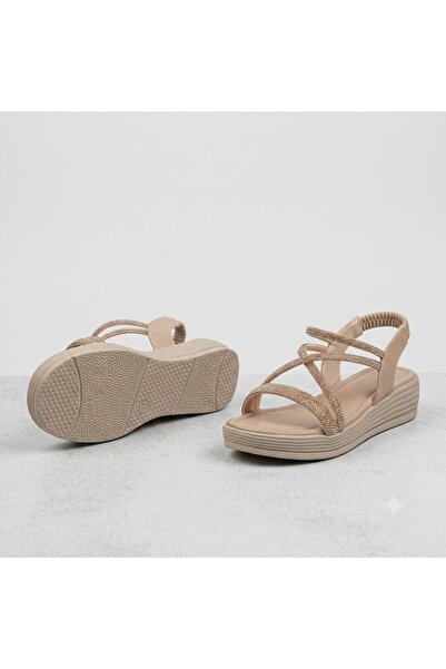 KİNDEP (Florin) Light Comfortable Sole Piping Daily Women's Sandals Nut