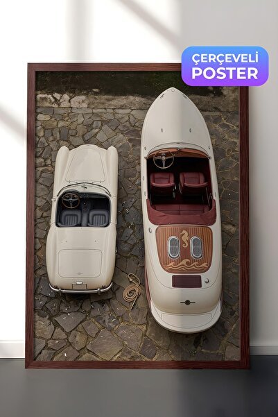 Postifull Poster sa automobilom i brodom, poster sa smeđim okvirom, serija "S...