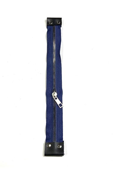 karantuhafiye Bag Zipper / Bag Zipper with Leather Detail / 30 cm / Dark Blue