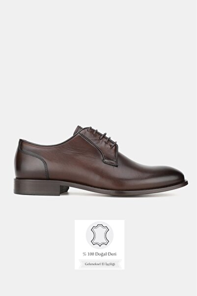 TUNAELLİ Men's Brown Genuine Natural Leather Leather Sole Lace-Up Daily Shoes
