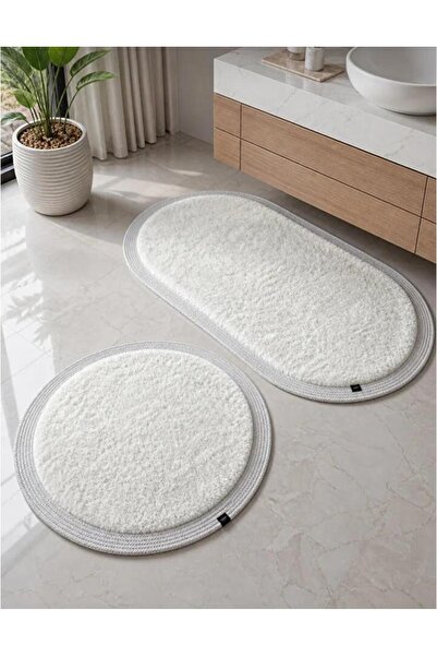 Nesrin Kaymaz Taban Peluş Banyo Paspası Seti Jüt Kenar Detaylı 2'li Oval Yuva...