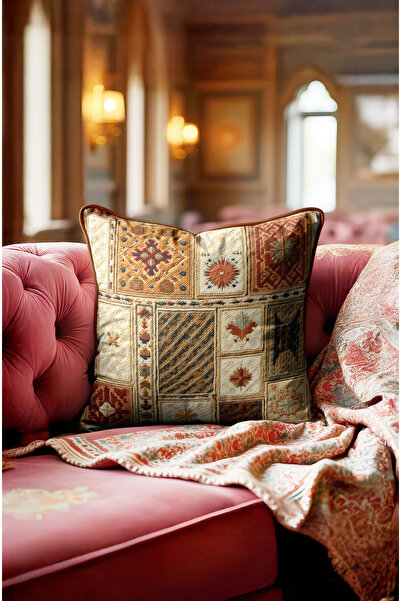 CANİLA Bohemian Patchwork Patterned Leather Luxury Cushion Cover 45X45Cm 1 Piece