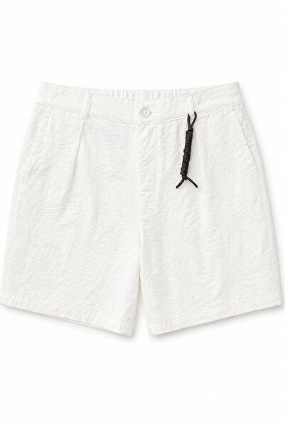 OUTFİT MAN Rose Embroidered Above-Knee Shorts White