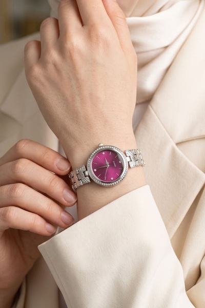 InStyle Round Framed Chain Cord Plum Women Wrist Watch