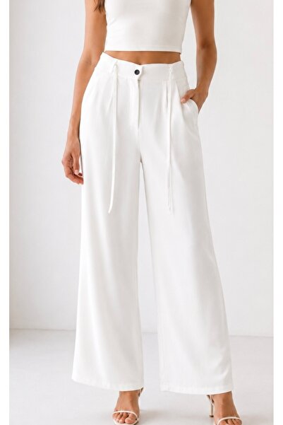 uzhanem Adriana Woven Fabric Palazzo Pants with Elasticated Back Waistband