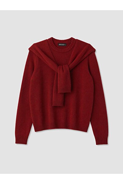 LC Waikiki Lcw Modest Red Women's Knitwear Sweater with Tie Detail